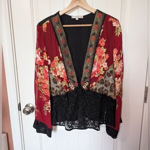 Vintage Spencer Alexis Silk Blend Floral/Animal Print Cardigan Women’s XLP Red